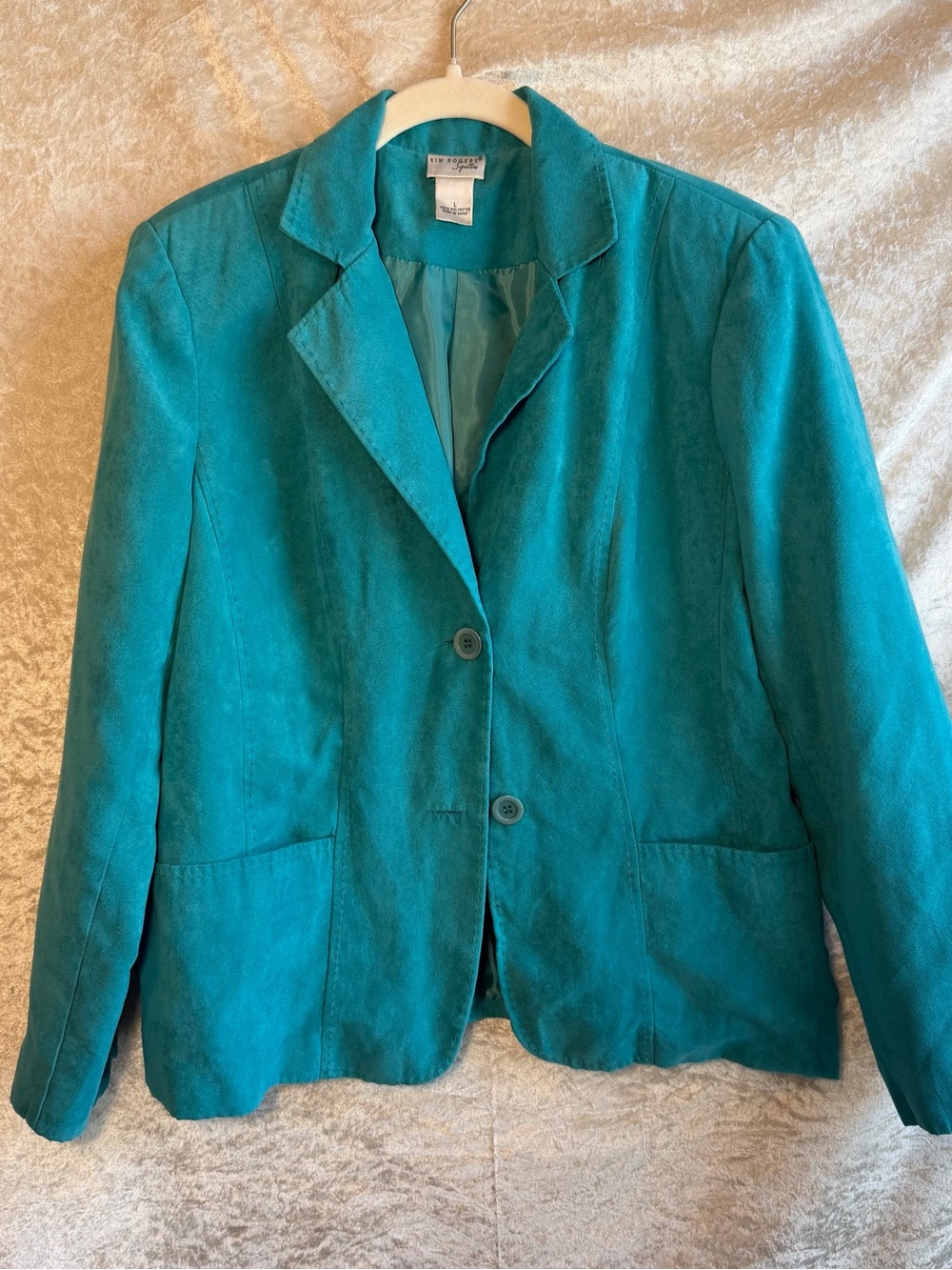 Kim Rogers Signature Turquoise Faux Suede Blazer Jacket Size L